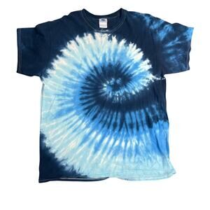Blue Tie Dye T-Shirt Sz L Ocean Spider Baby Blue Hippie Beach 100% Cotton